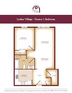 1BR 1B with Terrace at Luther Village floorplan image