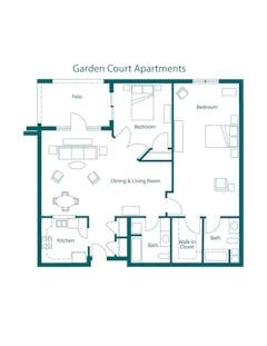 2BR 2B at Garden Court Apartments floorplan image