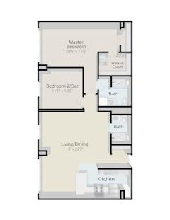The Hillside Suite- 1050 sq ft floorplan image