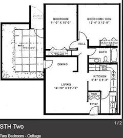 2BR 1B Cottage floorplan image