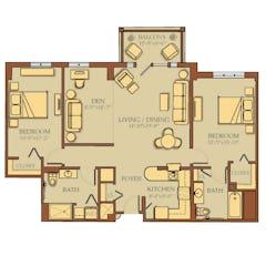 Two Bedroom with Den and Balcony floorplan image