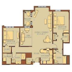 Two Bedroom with Den, Balcony and Laundry floorplan image