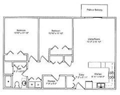 2BR 1B- 890 sq ft floorplan image