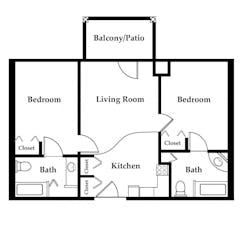 Two Bedroom/Two Bathroom Suite floorplan image