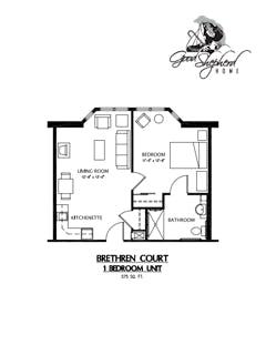 The Brethren 1BR 1B A floorplan image