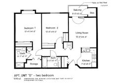 The Apartment D 2BR 2B floorplan image