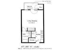 The Apartment A 1BR 1B floorplan image