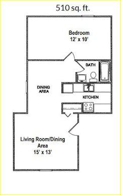The Commons 1BR 1B floorplan image
