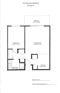 1 BR 1B Apartment floorplan image