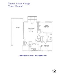 The Town Homes I - 2BR 1B (1047 sqft) floorplan image