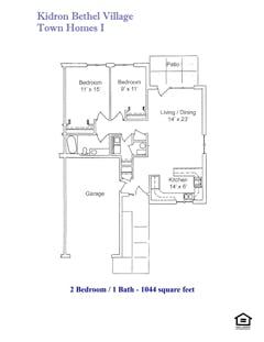 The Town Homes I - 2BR 1B (1044 sqft) floorplan image