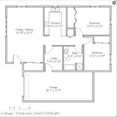 The Cottage - 2BR 2B (1184 sqft) floorplan image
