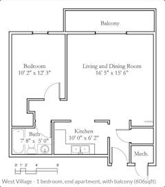 The West Village - 1BR End Apartment with Balcony floorplan image