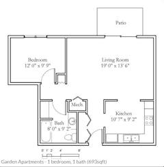 The Garden - 1BR 1B floorplan image