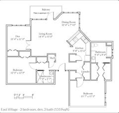 The East Village - 2BR 2B 2Den (1319 sqft) floorplan image