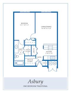 The Asbury 1BR 1B floorplan image