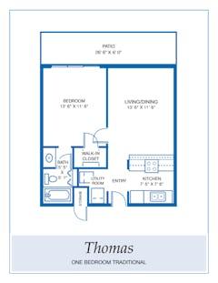 The Thomas 1BR 1B floorplan image