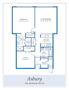 The Asbury 1BR Deluxe 2B floorplan image