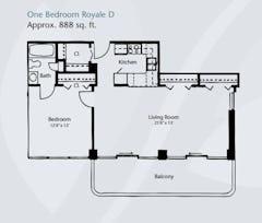 The Royale D 1BR 1B floorplan image
