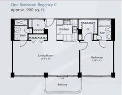 The Regency C 1BR 1B floorplan image