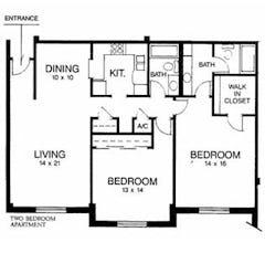 2BR 2B Apartment floorplan image