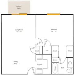 The Deercrest 1BR 1B floorplan image
