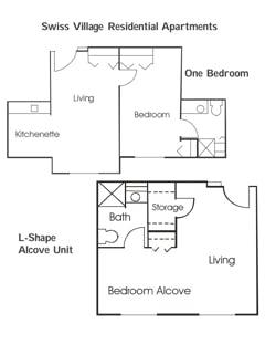 The Residential 1BR 1B floorplan image