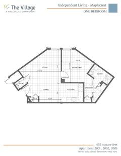 The Maple 1BR 1B-  642 sq ft floorplan image