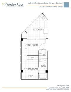 The Central 1BR 1B  500 sq ft floorplan image