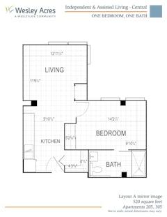 The Central 1BR 1B  520 sq ft floorplan image