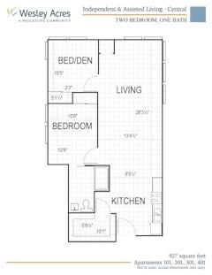 The Central 2BR 1B  927 sq ft floorplan image