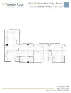 The Central 1BR 2B  929 sq ft floorplan image