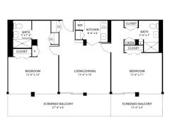 2 Bedrooms with 2 Baths floorplan image