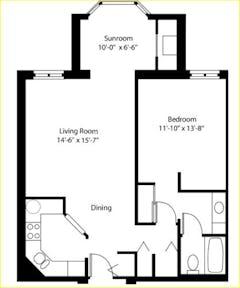 The Special 1BR 1B with Sunroom floorplan image
