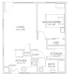 The Duplex 1BR 1B floorplan image
