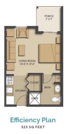 The Sharon Village (Efficiency) floorplan image