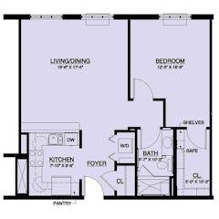 The Monticell 1BR 1B- 836 sq ft floorplan image