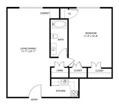 The One Bedroom Apartment (681 sqft) floorplan image