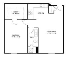The One Bedroom Traditional Apartment floorplan image