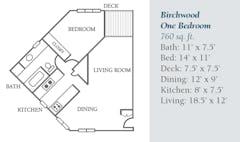 The Birchwood 1BR (760 sqft) at Forest View floorplan image