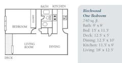 The Birchwood 1BR (740 sqft) at Forest View floorplan image