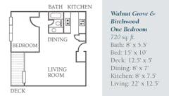 The Walnut Grove and Birchwood 1BR at Forest View floorplan image