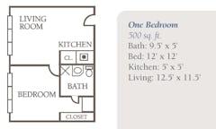 The One Bedroom at White Oak floorplan image