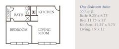 The One Bedroom Suite (550 sqft) at White Oak floorplan image