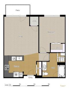 The One Bedroom One Bath Traditional at Courtyard Residence floorplan image