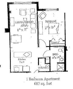 Ausherman One Bedroom Apartment floorplan image