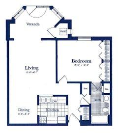 The One Bedroom Deluxe floorplan image