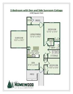 The 2 Bedroom with Den and Side Sunroom Cottage floorplan image