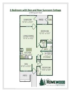 The 2 Bedroom with Den and Rear Sunroom Cottage floorplan image