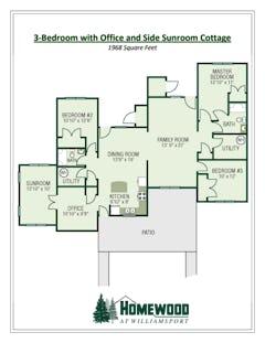The 3 Bedroom with Office and Side Sunroom Cottage floorplan image